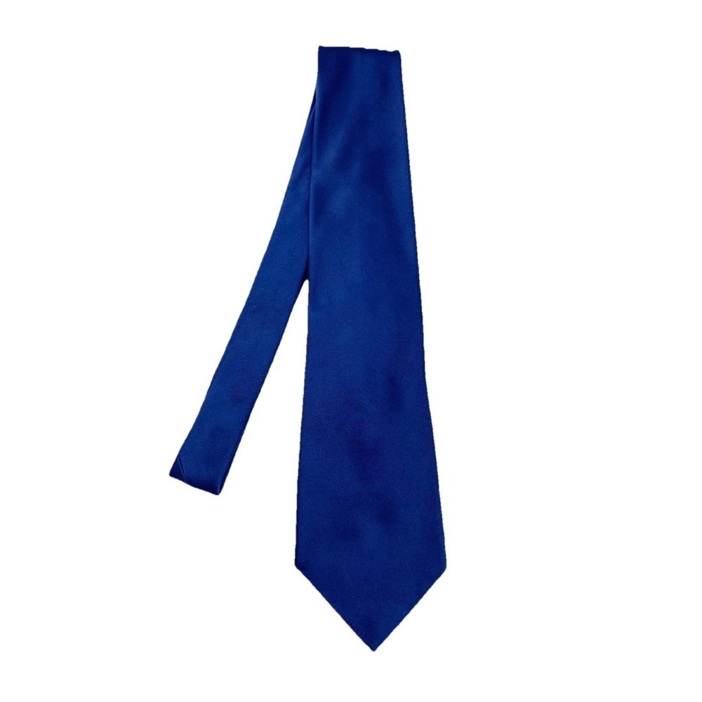 Brooks Brothers Necktie Mens Navy Blue Solid All Silk Irregular USA 3.5" Wide